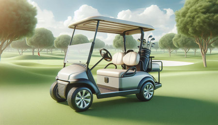 golf cart on the golf course, 3d render illustration.の写真素材