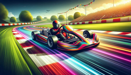 Racing car on the race track with motion blur effect. 3D renderingの写真素材