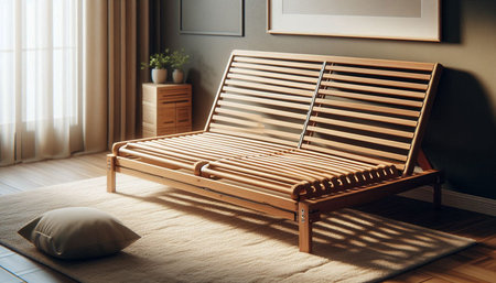 Wooden sunbed in the living room. 3d rendering.