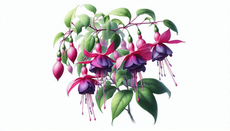 Fuchsia flowers isolated on white background. Watercolor illustration.