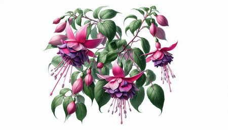Fuchsia flowers isolated on white background. Watercolor illustration.