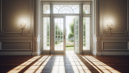 Luxury classic interior with window. 3d render illustration.の写真素材