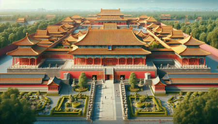 Aerial view of the Forbidden City in Beijing, China. 3D renderingの写真素材