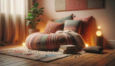 Pillows on the floor in the interior. 3d rendering