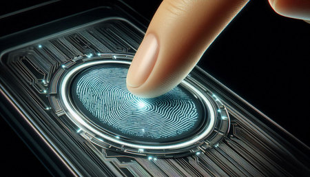 Finger touching fingerprint on a touch screen interface. 3d rendering