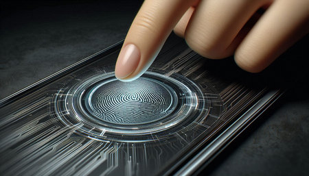 Close up of human hand pressing button on touch screen. 3d rendering