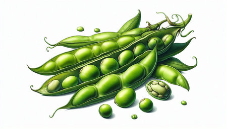 Pods of green peas on a white background. Vector illustration.