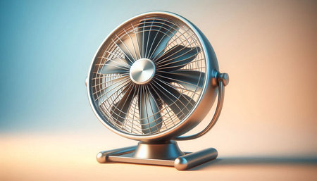 Ventilation fan on blue background. 3d render illustration.