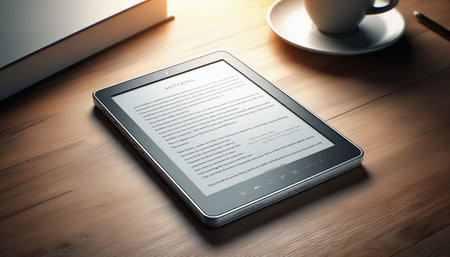 Tablet pc and coffee on wooden table. 3d rendering.