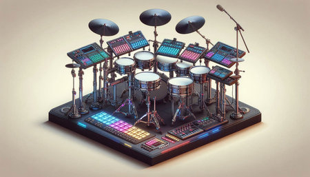 Drum kit on a white background. 3d rendering. Computer digital drawing.