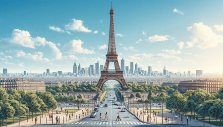 Eiffel Tower in Paris, France. Panoramic view