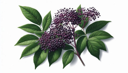 Elderberry isolated on white background. Realistic illustration of elderberry.
