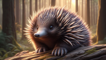 Echidna in the forest. 3D render of echidna.の写真素材