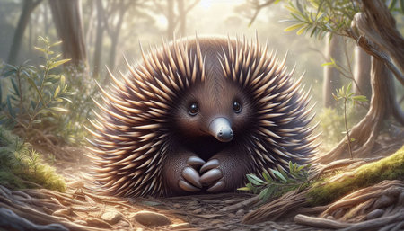 3D render of a beautiful echidna in the jungle.の写真素材