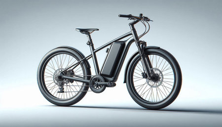 Modern black bicycle on a gray background. 3d render illustration.