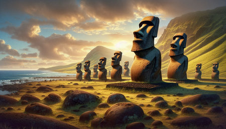 Moais at Ahu Tongariki, Easter Island, Chileの写真素材