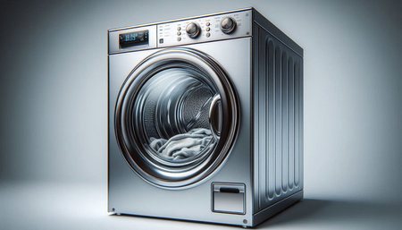Washing machine on a gray background. 3d render illustration.
