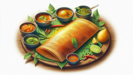 Variety of dishes on a wooden board. Top view.