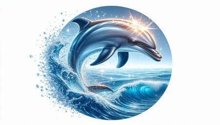 Dolphin jumping out of the ocean. 3D illustration. White background.の写真素材