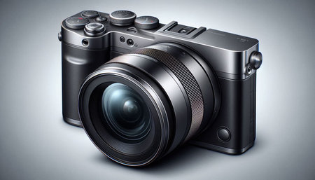 Digital SLR camera on a gray background. 3d illustration.