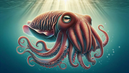 Octopus in the ocean. 3D illustration. Underwater world.