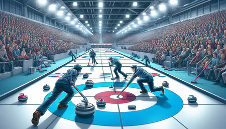 3d rendering of a group of people playing curling in the arena