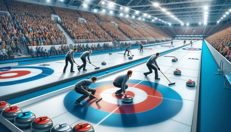 3D rendering of a group of people playing curling at the arenaの写真素材