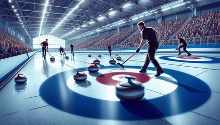 Curling on the ice in the stadium. 3D rendering.の写真素材