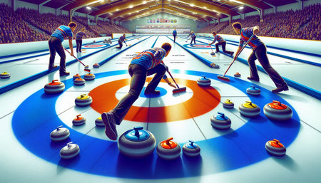 3d illustration of a group of people playing curling in the stadium