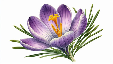 Beautiful crocus flower isolated on white background. Vector illustration.