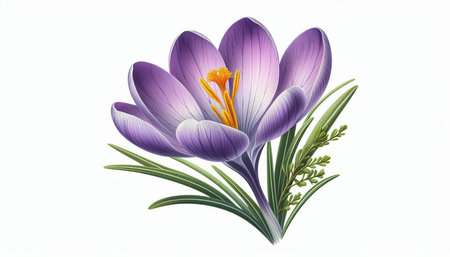 Beautiful purple crocus flowers on a white background. Vector illustration.
