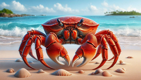 Crab on the beach. 3D illustration. Computer generated image.