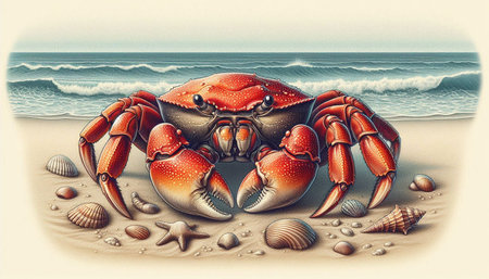 Crab on the beach. 3d illustration. Vintage style.の写真素材