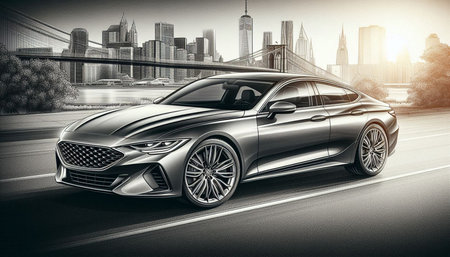 3D rendering of a brand-less generic concept car in the city