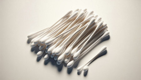 White cotton swabs on a white background, close-up.