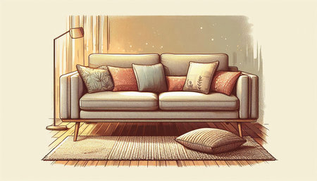 Sofa with pillows in the living room. Vector illustration.の写真素材