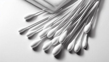 Cotton swabs and cotton swabs on a white background.