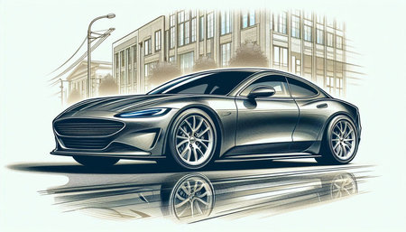 Sketch of a sports car on a background of the city