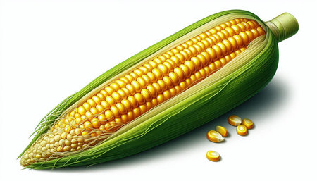 Corn on the cob with grains isolated on white background. 3d illustration