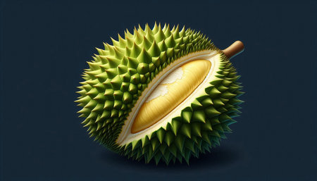 Ripe durian on a dark blue background. 3d illustration