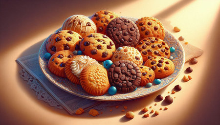 Assorted cookies in a plate on the table. Toned.