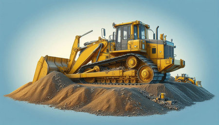Yellow bulldozer in a sandpit. 3d render illustration.