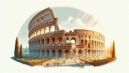 Colosseum in Rome, Italy. Vintage painting, background illustrationの写真素材