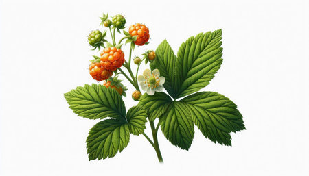 bouquet of wild raspberries on a white background.