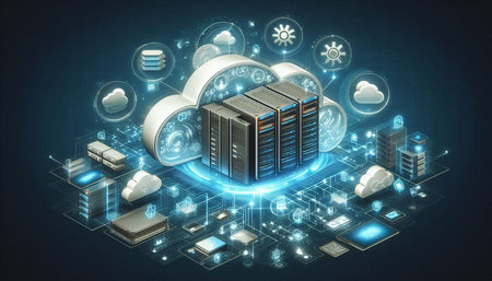 Cloud computing concept on blue background 3D rendering