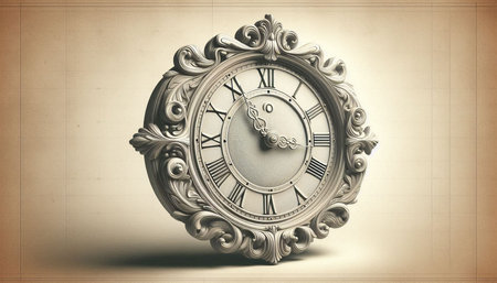 Vintage clock on old paper background. Time concept. 3D Rendering