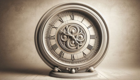 3d rendering of a vintage clock on a beige wall background