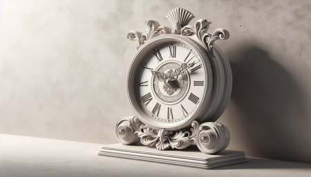 Classic clock on the wall background. 3d render illustration mock up