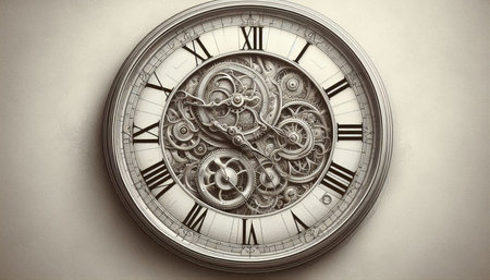 Vintage clock face with gears and cogwheels. Time concept