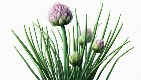 Chives flowers isolated on white background. 3D rendering illustration.